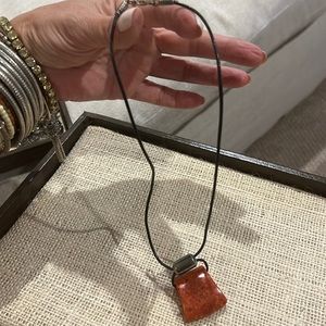 Reddish stone necklace on leather chain🌸